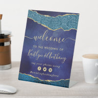 Elegant Navy Blue & Gold Agate Wedding Welcome