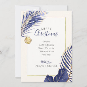 Elegant Navy Blue & Gold Beach Tropical Christmas Holiday Card