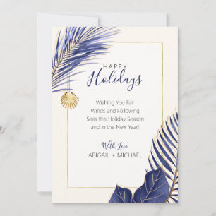 Elegant Navy Blue & Gold Beach Tropical Christmas Holiday Card