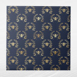 Elegant Navy Blue Gold Bees Laurel Wreath Tile<br><div class="desc">Navy Blue tile with gold bees in laurel wreath.  Hex code for navy blue is #202A44.</div>