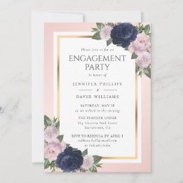 Elegant Navy Blue Gold Blush Engagement Party Invitation