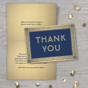 Elegant Navy Blue & Gold Border Stylish Typography Thank You Card