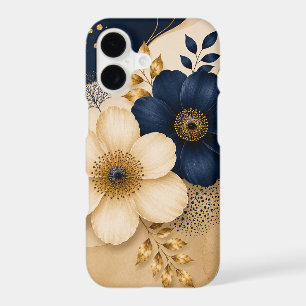 Elegant Navy Blue & Gold Botanical Floral Pattern