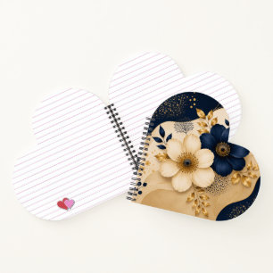 Elegant Navy Blue & Gold Botanical Floral Pattern Notebook