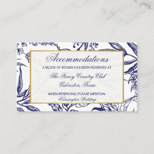 Elegant Navy Blue Gold Botanical Wedding Details Enclosure Card