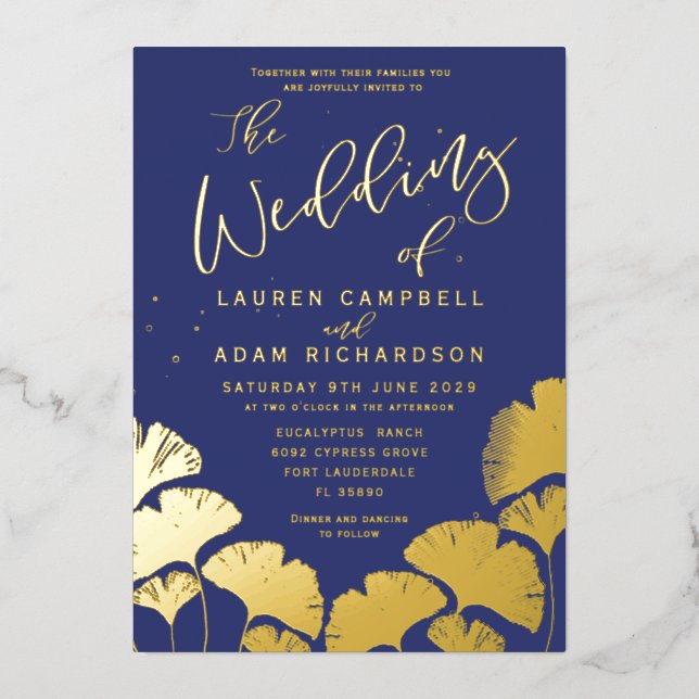Elegant Navy Blue Gold Calligraphy Wedding (Front)