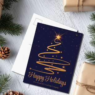 Elegant Navy Blue Gold Christmas Tree Holiday Postcard