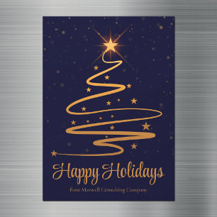 Elegant Navy Blue Gold Christmas Tree Magnet Card