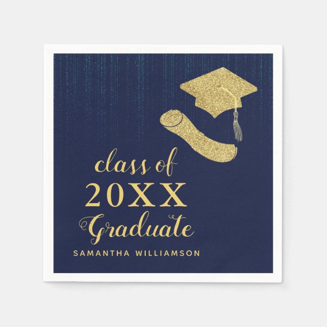 Elegant Navy Blue Gold Class 2025 Graduation Napkin (Front)