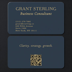 Elegant Navy Blue Gold Consultant QR Code Business Card