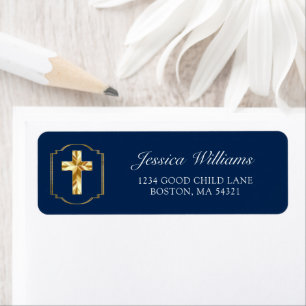 Elegant Navy Blue Gold Cross 1st Communion Address