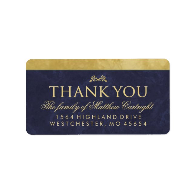 Elegant Navy Blue & Gold Family Thank You Label (Front)