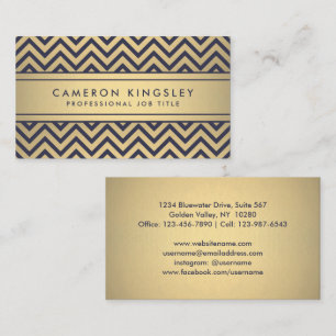 Elegant Navy Blue & Gold Faux Foil Chevron Pattern Business Card