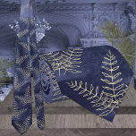 Elegant Navy Blue & Gold Fern Leaf Wedding Tie<br><div class="desc">An elegant mottled navy blue watercolor painted background with golden ferns wedding neck tie.</div>