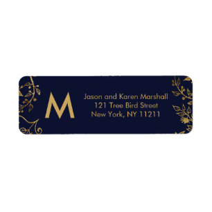 Elegant Navy Blue Gold Floral Address