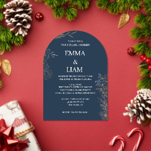 Elegant Navy Blue Gold Floral Arch Wedding  Acrylic Invitations