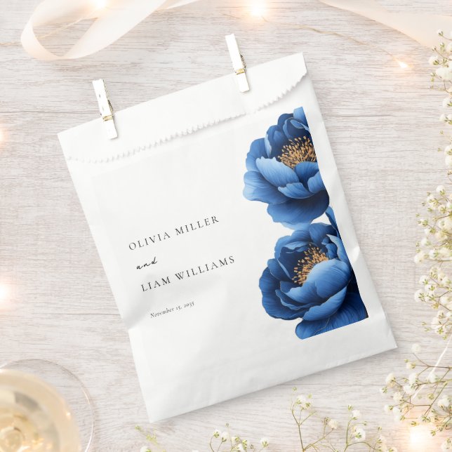 Elegant Navy Blue Gold Floral Wedding Favour Bags (Clipped)
