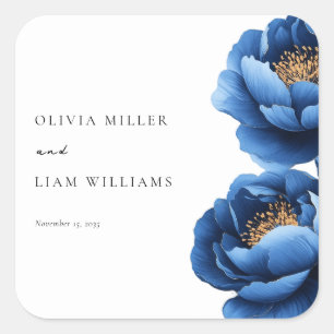 Elegant Navy Blue Gold Floral Wedding Square Sticker