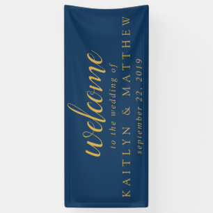 Elegant Navy Blue Gold Frame Wedding Party Banner