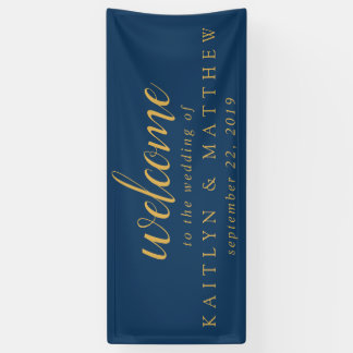 Elegant Navy Blue Gold Frame Wedding Party Banner