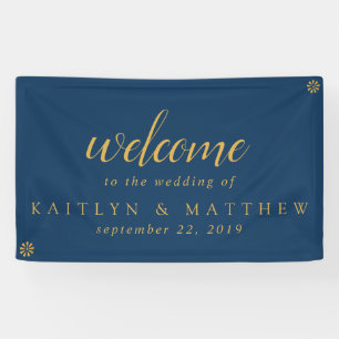 Elegant Navy Blue Gold Frame Wedding Party Banner