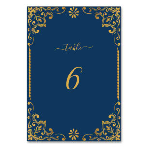 Elegant Navy Blue Gold Frame Wedding Table Number