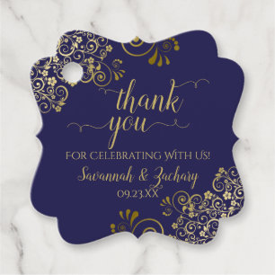 Elegant Navy Blue & Gold Frilly Wedding Thank You Favour Tags
