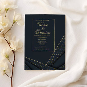 Elegant navy blue gold geometrical Engagement Invi Invitation