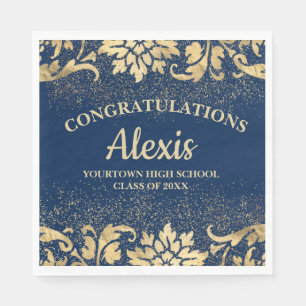Elegant Navy Blue Gold Glitter Graduation Party Napkin