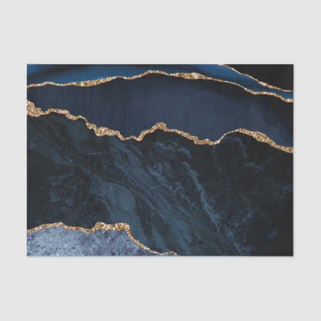 Elegant Navy Blue Gold Glitter Marble Tissue Paper (Front)