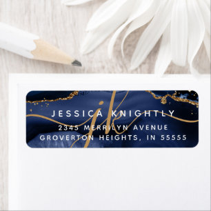 Elegant Navy Blue Gold Glitter Monogram Initials