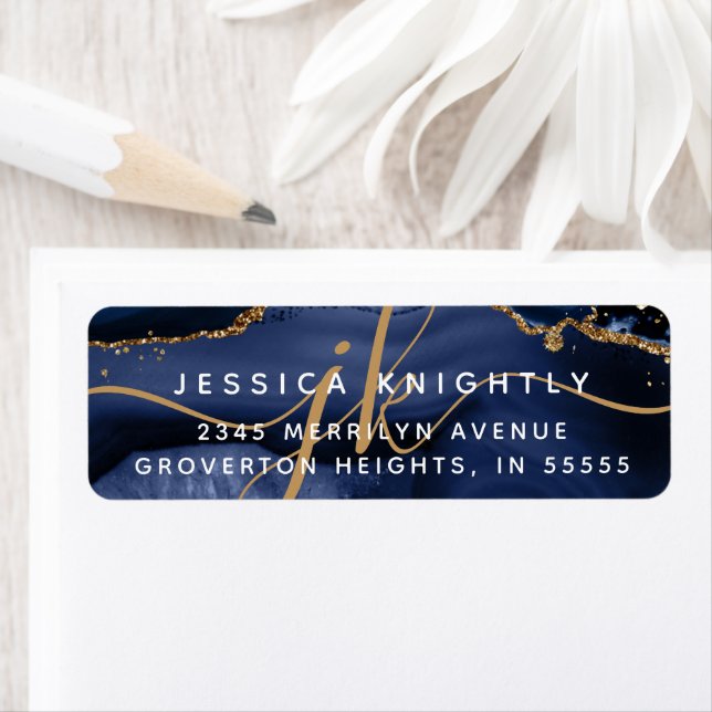 Elegant Navy Blue Gold Glitter Monogram Initials (Insitu)