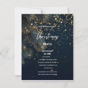 Elegant Navy Blue & Gold Glitter Party Christmas Invitation