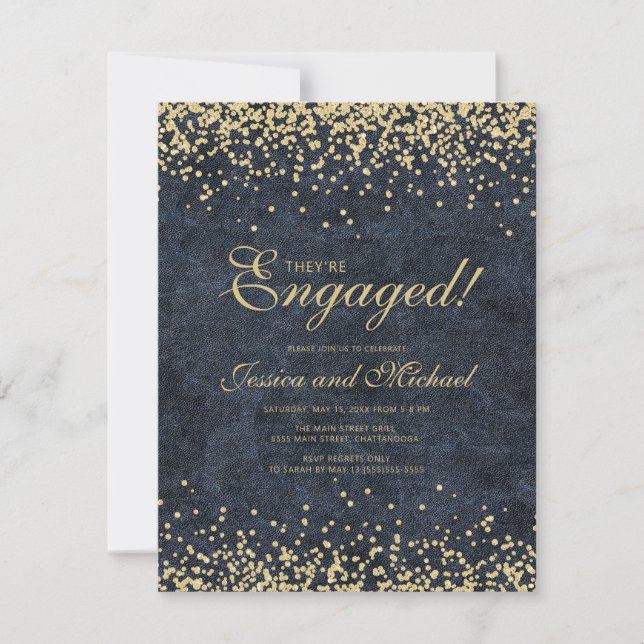 Elegant Navy Blue Gold Glitter Wedding Engagement Invitation (Front)