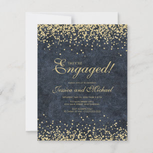Elegant Navy Blue Gold Glitter Wedding Engagement Invitation
