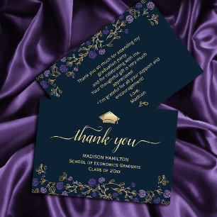 Elegant Navy Blue Gold Graduation Thank You Card