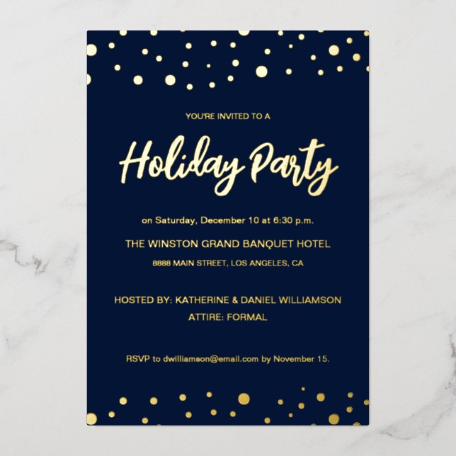 Elegant Navy blue gold Holiday Party Confetti chic (Front)