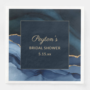 Elegant Navy Blue Gold Marble Bridal Shower  Paper Napkin