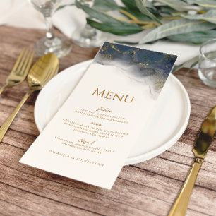 Elegant Navy Blue Gold Marble Wedding Menu