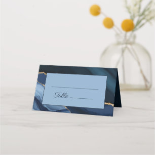 Elegant Navy Blue Gold Marble Wedding  Place Card