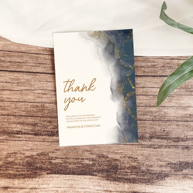 Elegant Navy Blue Gold Marble Wedding Thank You Card (Creator Uploaded)