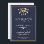 Elegant Navy Blue & Gold Masquerade Sweet 16 Party Invitation<br><div class="desc">Elegant Navy Blue & Gold Masquerade Sweet 16 Party Invitations. Featuring a faux gold foil mask at the top. Perfect for a modern yet classy sweet 16 birthday party!</div>