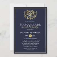 Elegant Navy Blue & Gold Masquerade Sweet 16 Party