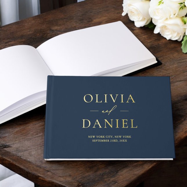 Elegant Navy Blue Gold Modern Minimalist Guest Book (Creator Uploaded)