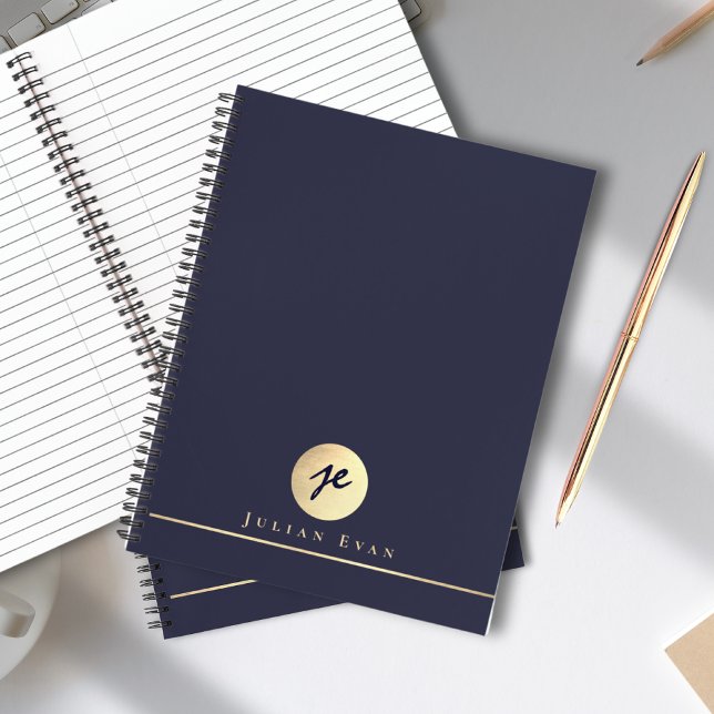 Elegant Navy Blue Gold Monogram Executive Spiral Notebook (Elegant Navy Blue Gold Monogram Executive Spiral Notebook)