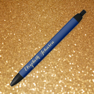 Elegant Navy Blue Gold Name Trendy Office Business Black Ink Pen