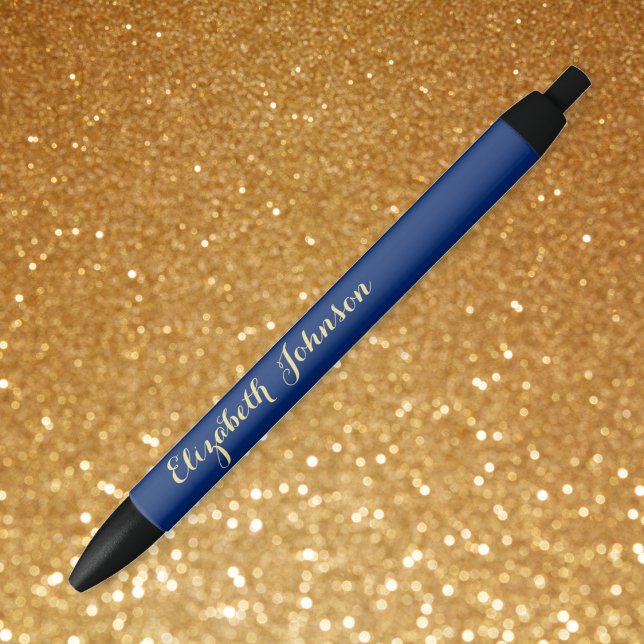 Elegant Navy Blue Gold Name Trendy Office Business Black Ink Pen (Elegant Navy Blue Gold Name Trendy Office Business Pen)