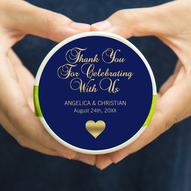 Elegant Navy Blue Gold Nautical Thank you Wedding Classic Round Sticker (Creator Uploaded)