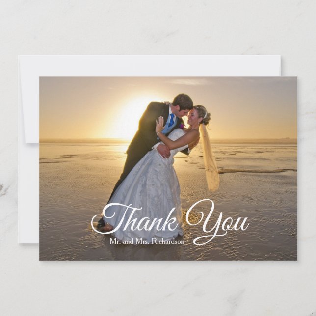 Elegant Navy Blue Gold Palm Tree Wedding Photo Thank You Card (Front)