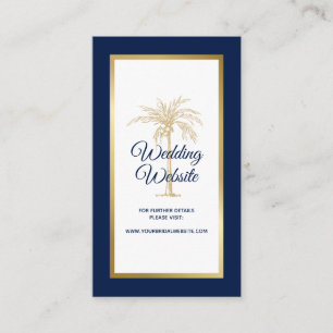 Elegant Navy Blue Gold Palm Tree Wedding Website Enclosure Card